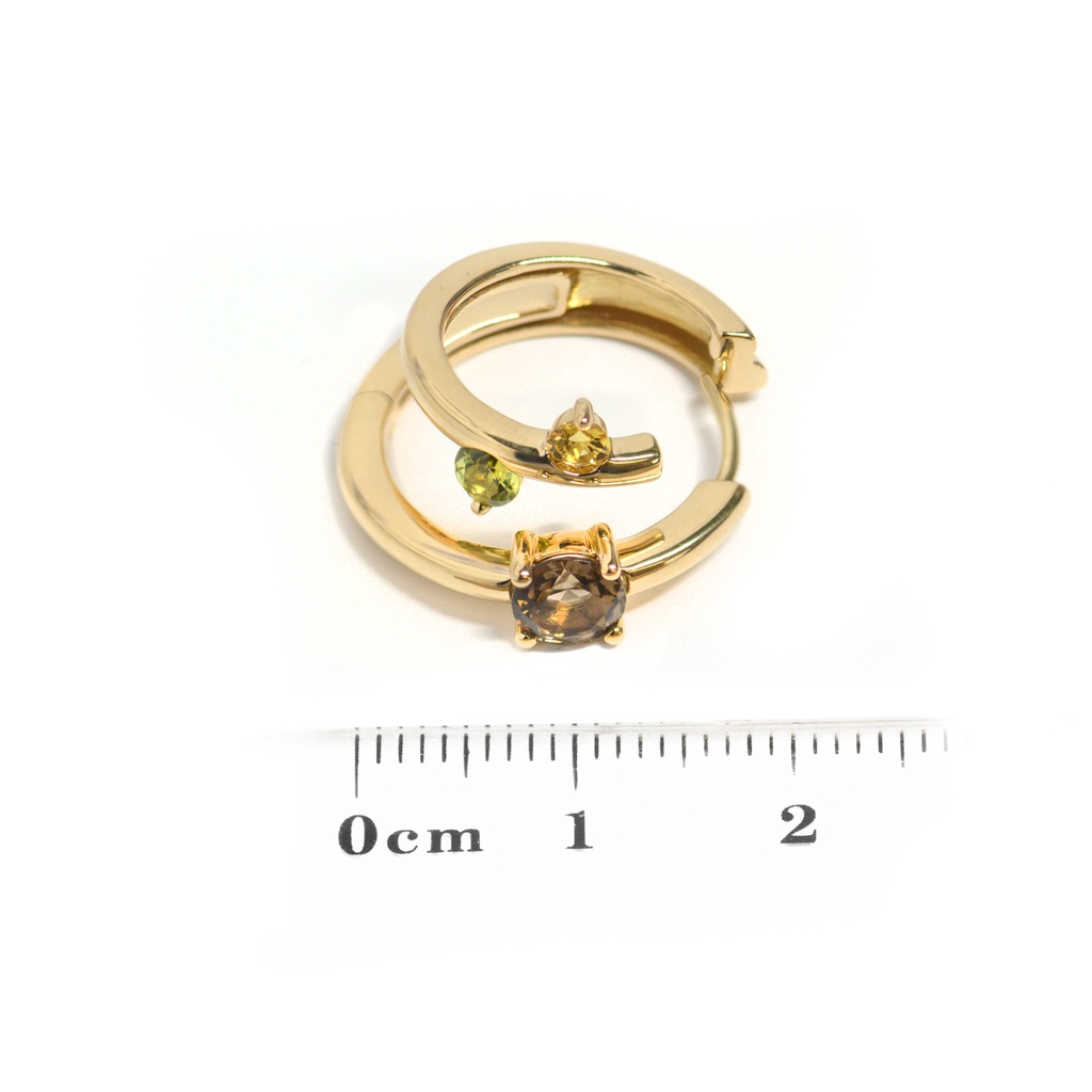 Arracadas CUARZO AHUMADO / PERIDOTO / ZAFIRO AMARILLO 9.4gr ORO AMARILLO 18K