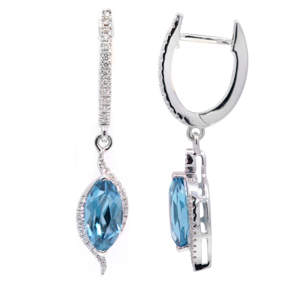 ARETES “MARIA DE LUJO“ TOPACIO LONDON-1.52ct/Marquise DIAMANTE-0.16ct 2.7gr. ORO BLANCO 18K