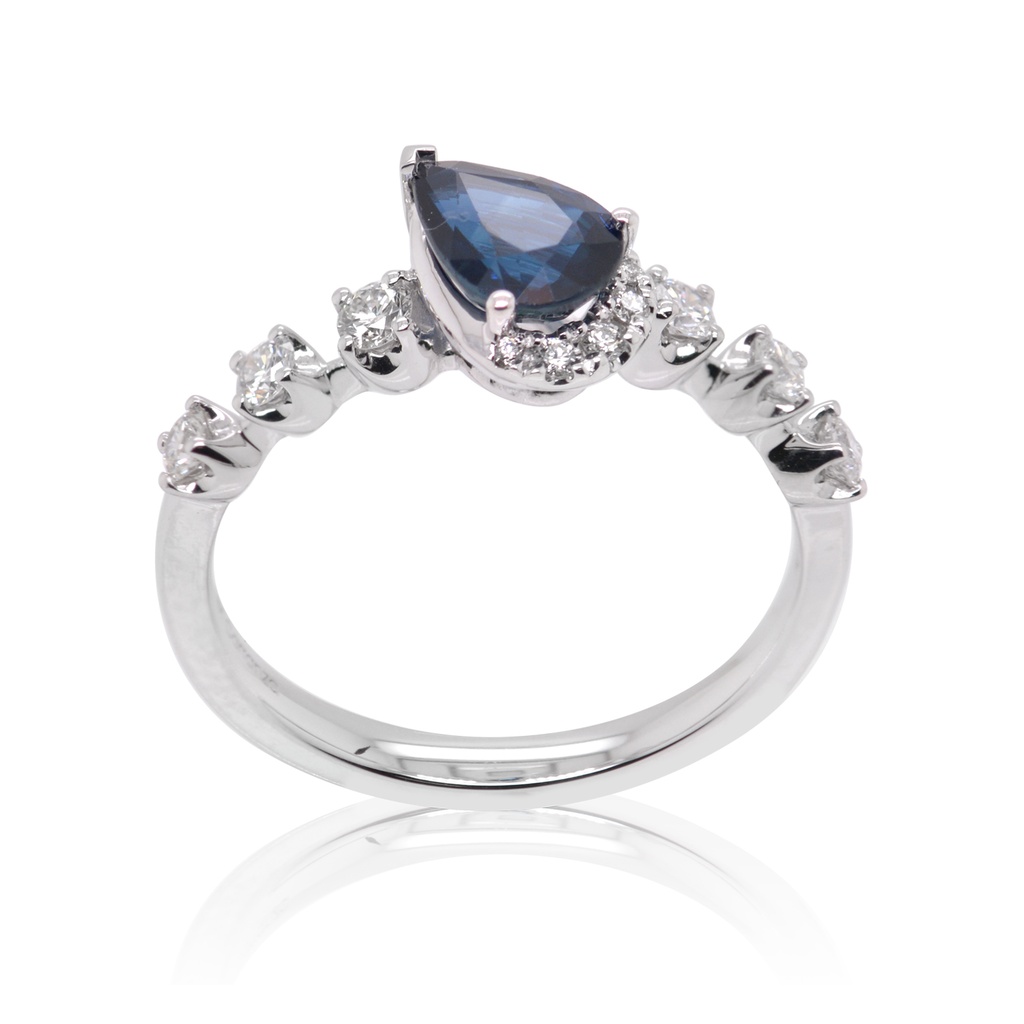 ANILLO LA CEIBA ZAFIRO 91P-PERA 11B27P GVS 2.6GR ORO BLANCO 18K