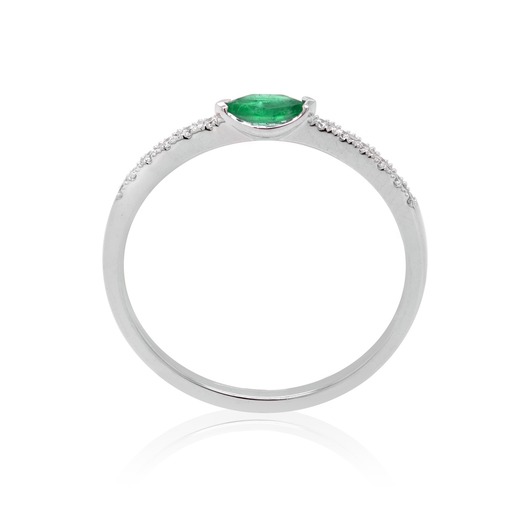 ANILLO MARÍA DE LUJO ESMERALDA 11P-MQ y 12B6P GVS 1.1gr ORO BLANCO 18K