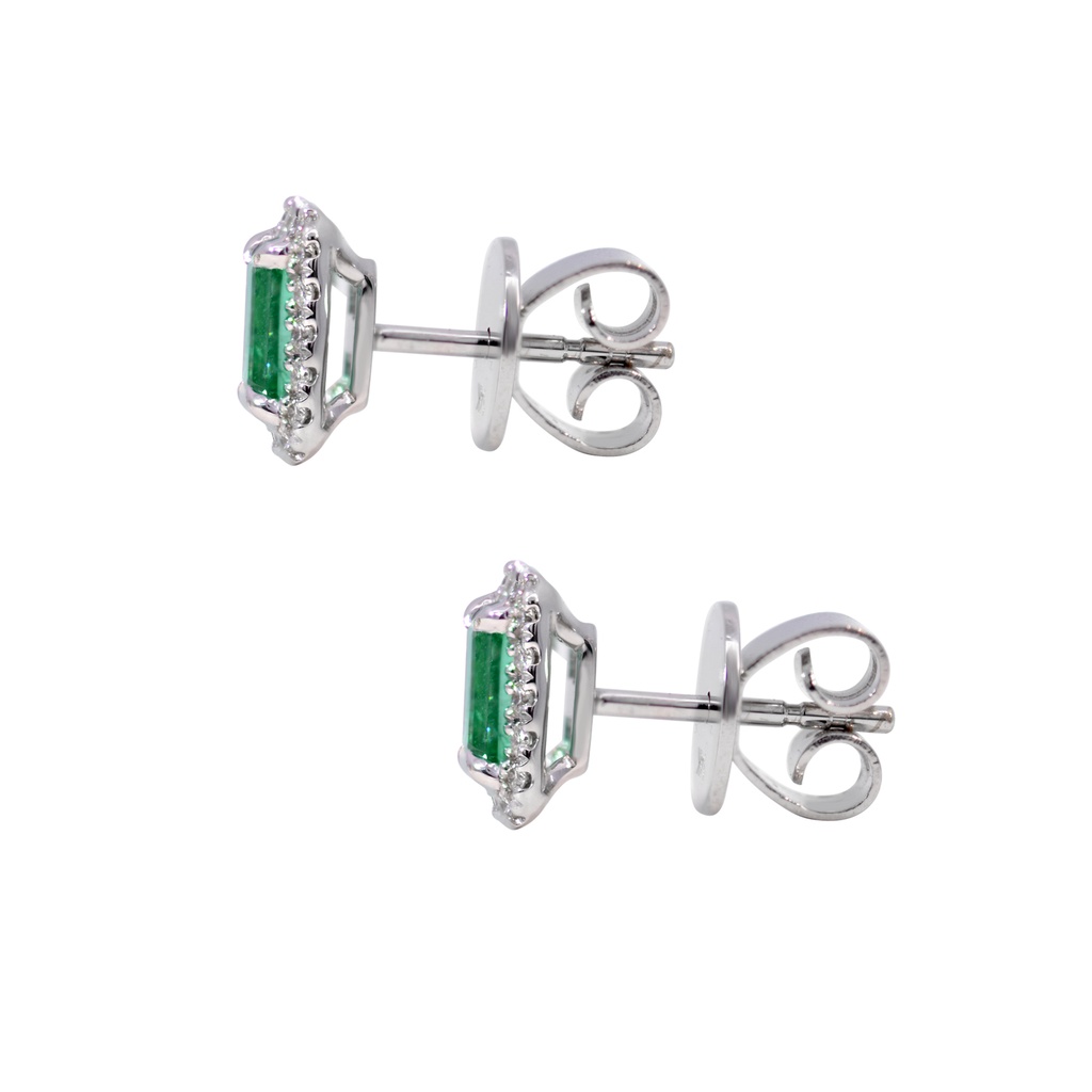 ARETES HALO ESMERALDA/ Octágono-0.50ct DIAMANTES-0.11ct GVS 1.7gr. ORO BLANCO 18K