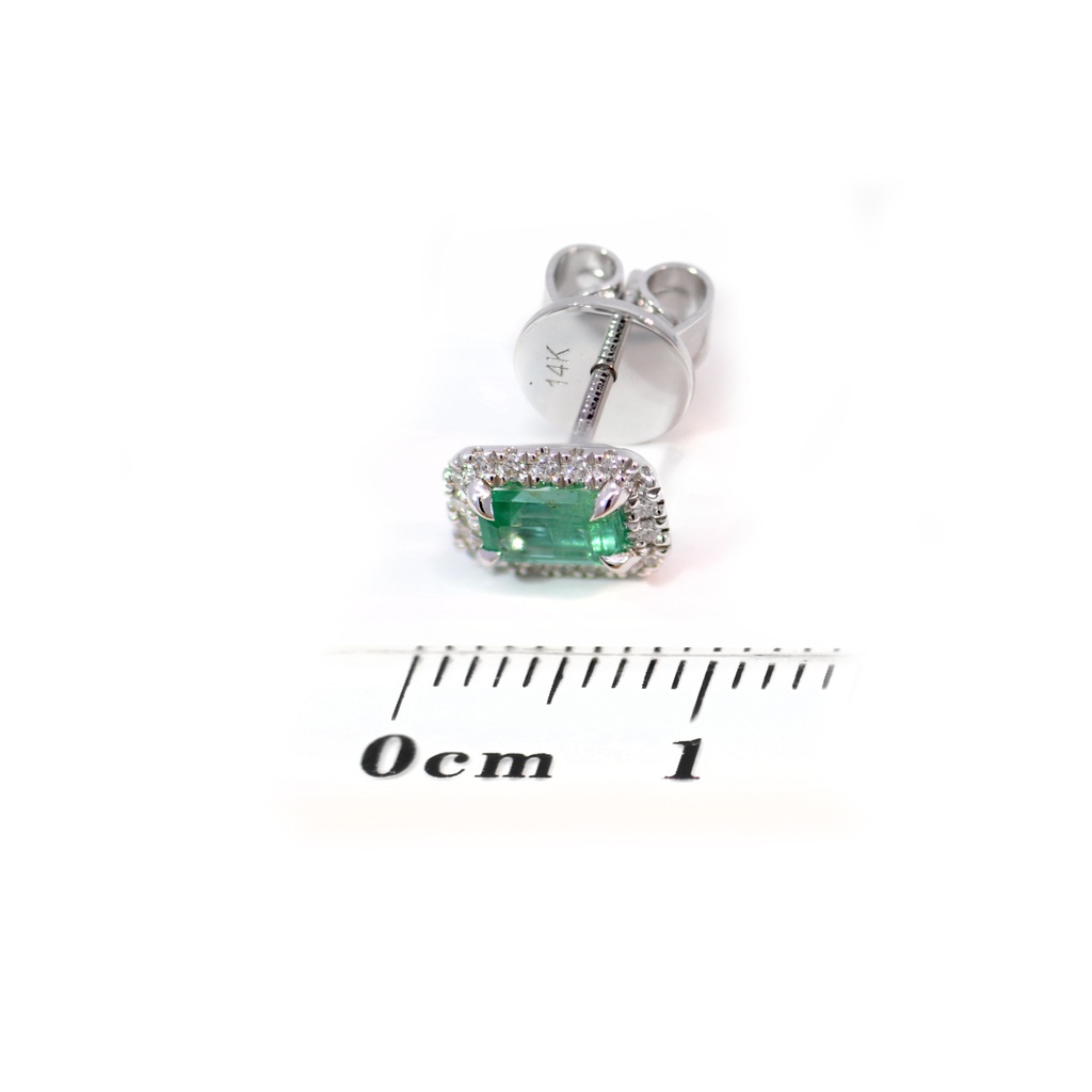 ARETES HALO ESMERALDA/ Octágono-0.50ct DIAMANTES-0.11ct GVS 1.7gr. ORO BLANCO 18K