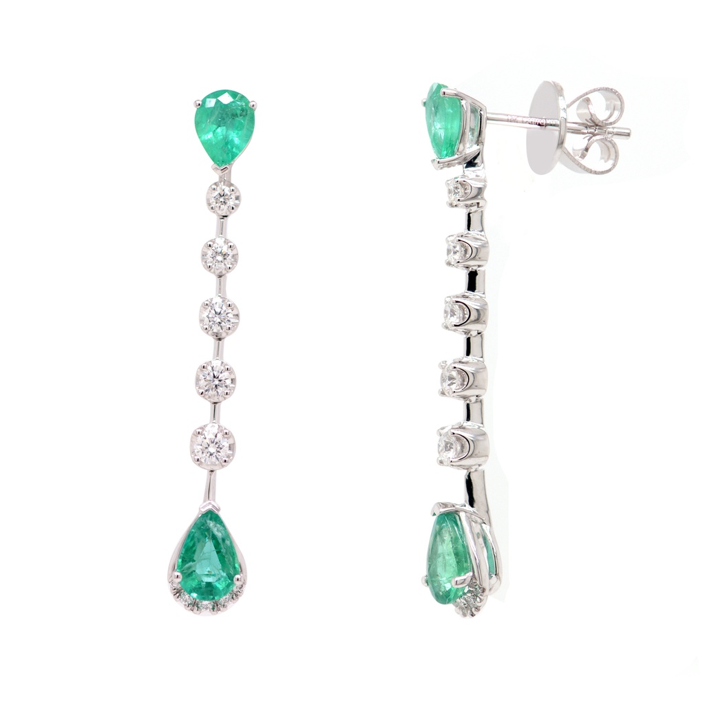 ARETES LA CEIBA 4-ESMERALDAS 120P-PERA 20B33P GVS 3.4GR ORO BLANCO 18K