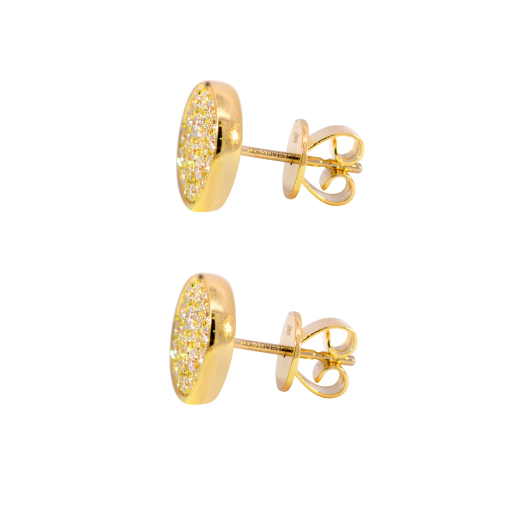 ARETES PAVE DISCO-9.7mm 48-DIAMANTES IDEAL-0.64ct GVS 3.9gr. ORO AMARILLO 18K  