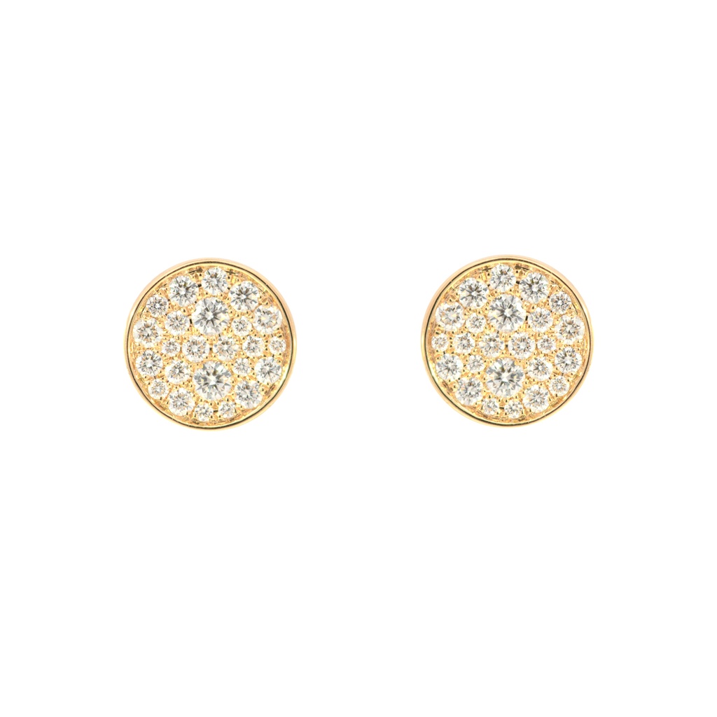 ARETES PAVE DISCO-9.7mm 48-DIAMANTES IDEAL-0.64ct GVS 3.9gr. ORO AMARILLO 18K  