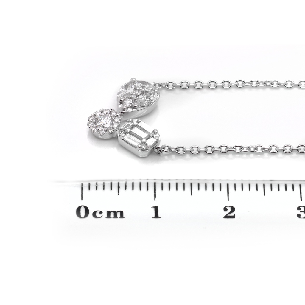 GARGANTILLA ALEBRIJE  3D20P-MQ 18D16P-RD 5D13P-BG 40/45cm 4.0GR ORO BLANCO 18K