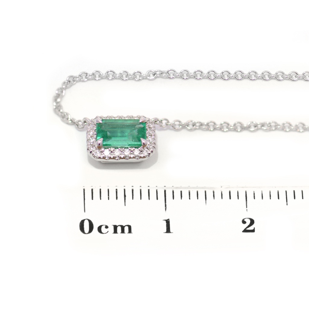 GARGANTILLA HALO ESMERALDA/ Octágono-0.42ct DIAMANTES-0.08ct GVS 40/45cm. 3.2gr. ORO BLANCO 18K