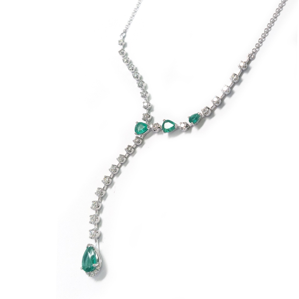 GARGANTILLA LA CEIBA 4-ESMERALDAS 1.23CT-PERA 30B71P GVS 40/45cm 6.0GR ORO BLANCO 18K