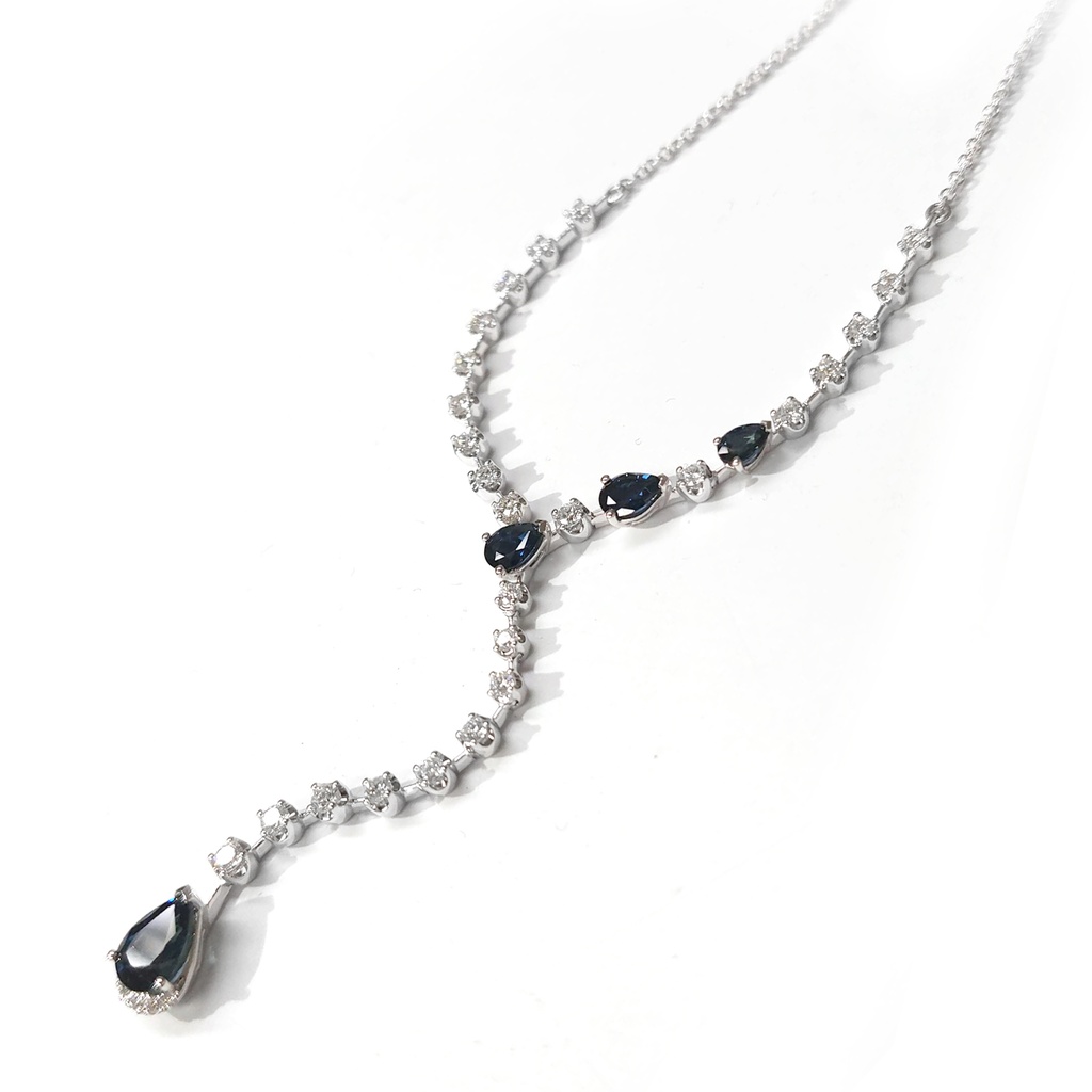 GARGANTILLA LA CEIBA 4-ZAFIROS 188P-PERA 30B70P GVS 40/45cm 5.9GR ORO BLANCO 18K