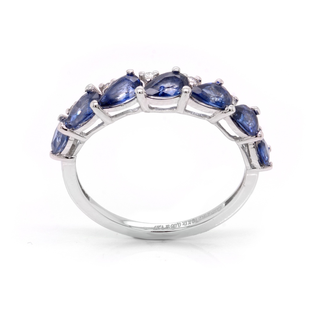 ANILLO 7-ZAFIROS Talla/Pera 1.27ct, 6-DIAMANTES Talla/Brillante 0.05ct, 1.84gr ORO BLANCO 18K