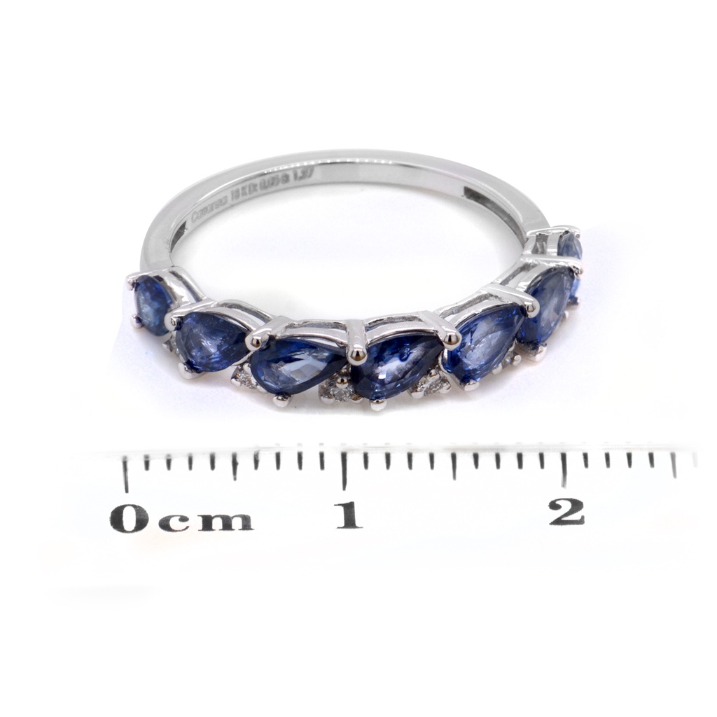 ANILLO 7-ZAFIROS Talla/Pera 1.27ct, 6-DIAMANTES Talla/Brillante 0.05ct, 1.84gr ORO BLANCO 18K