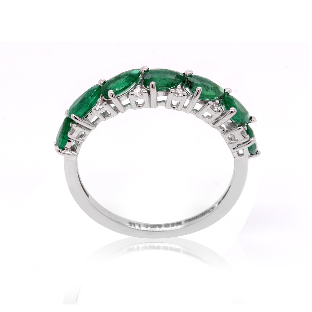 ANILLO 7-ESMERALDAS Talla/Pera 1.15ct, 6-DIAMANTES Talla/Brillante 0.05ct, 1.84gr ORO BLANCO 18K