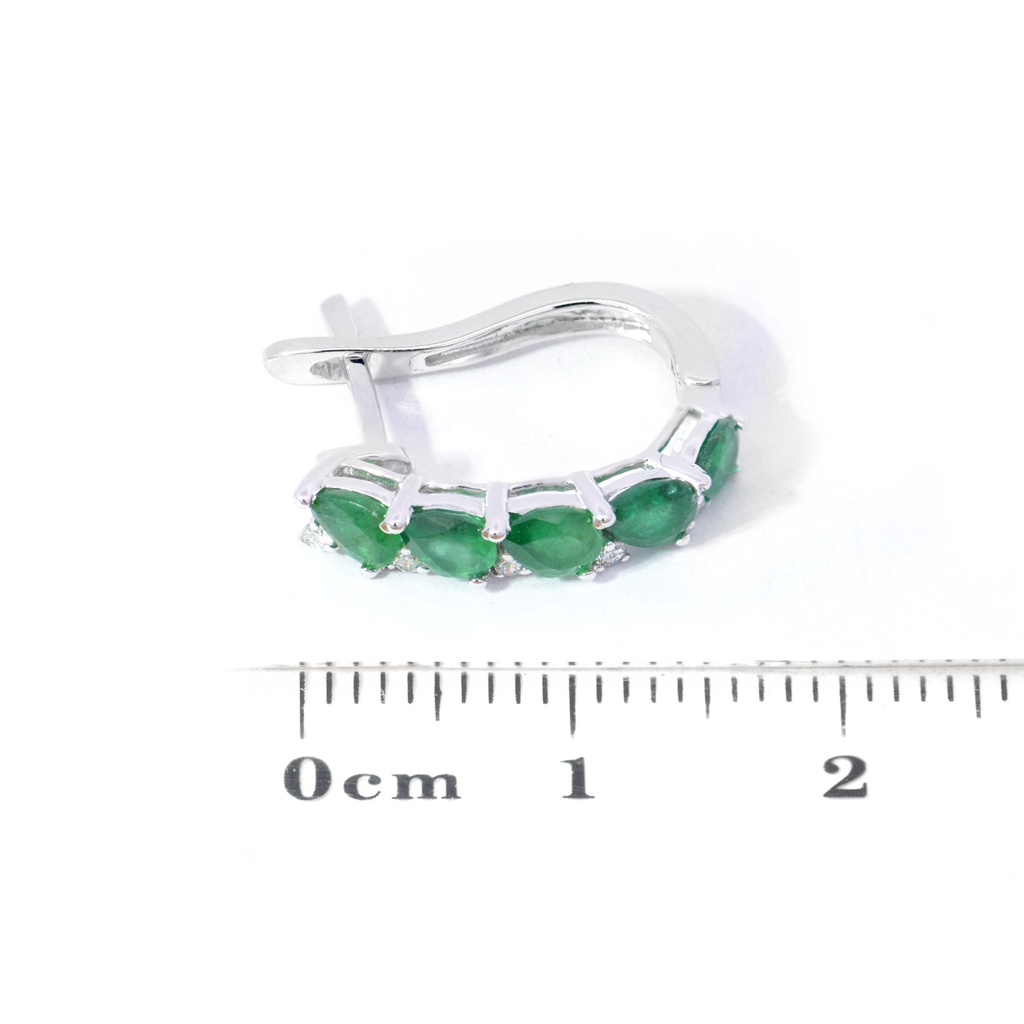 ARETES 10-ESMERALDAS Talla/Pera 1.25ct, 10-DIAMANTES Talla/Brillante 0.08ct, 2.9gr ORO BLANCO 18K