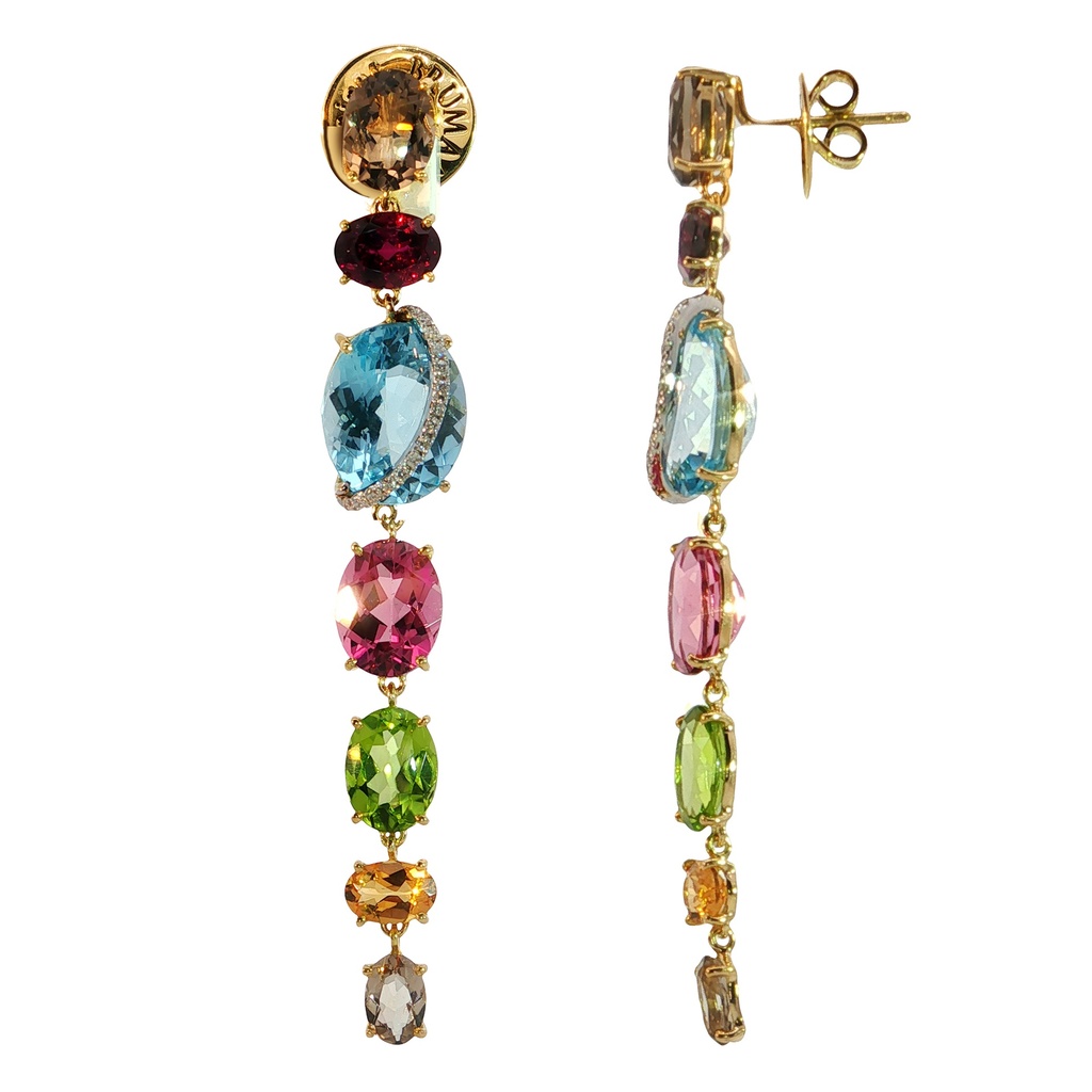 Aretes BRUMANI Looping Shine DIAMANTE-0.14ct MULTI/GEMAS 10.4gr ORO AMARILLO/BLANCO 18K