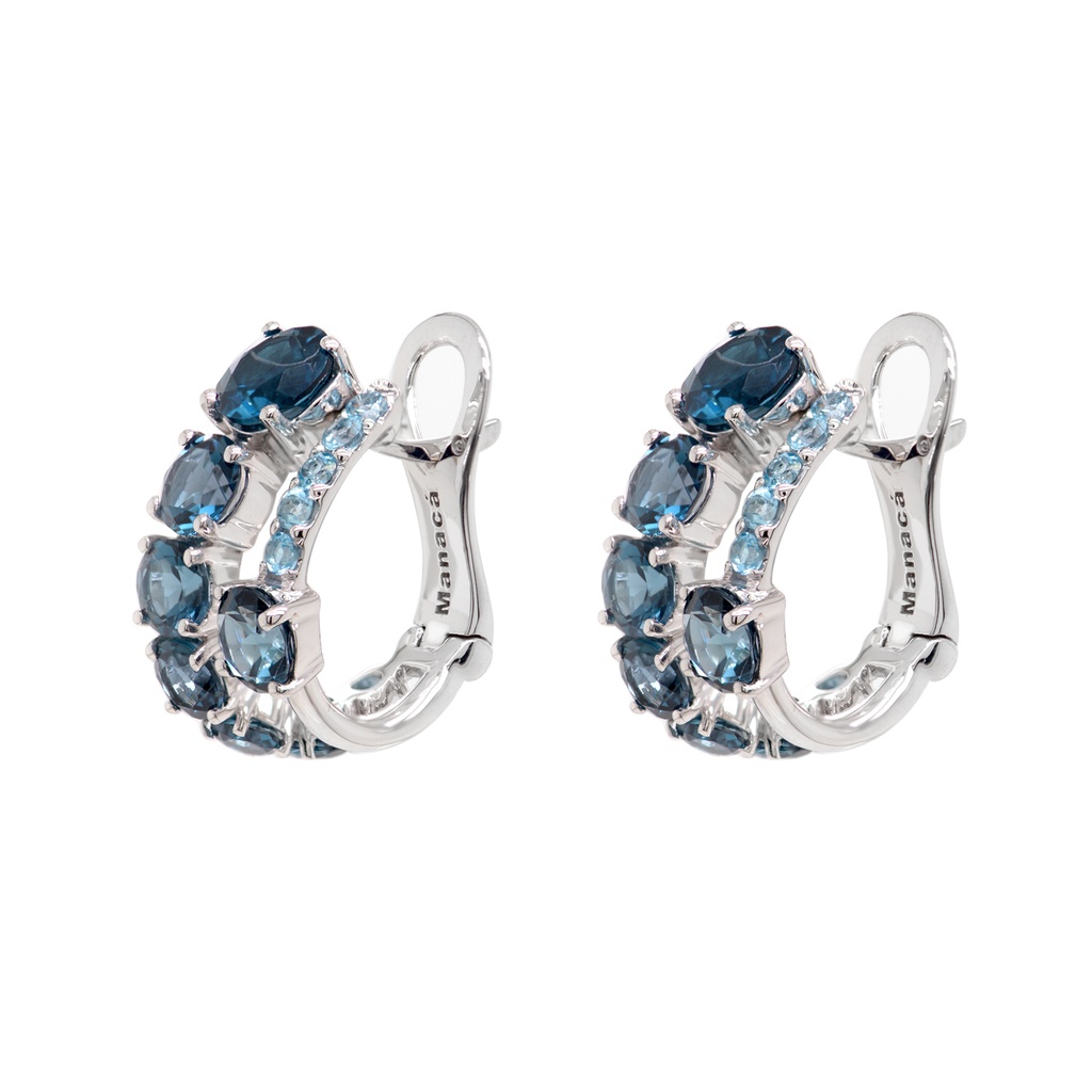 ARETES BRUMANI “MANACA“ 16-TOPACIOS AZUL LONDON-4.88ct 10-TOPACIOS AZUL SKY BLUE-0.55ct 8.7gr. ORO BLANCO 18K 
