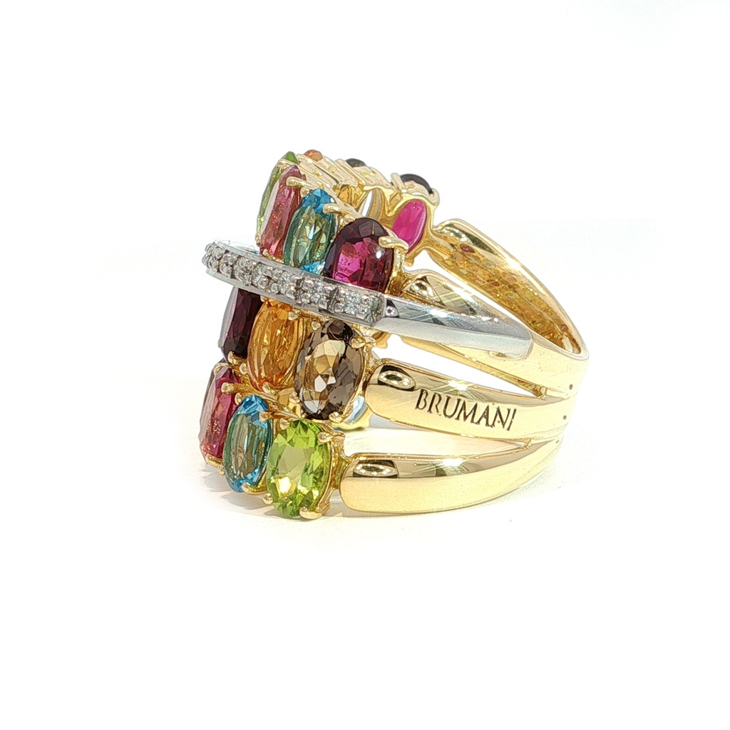 Anillo BRUMANI Looping Shine DIAMANTE-0.14ct MULTI/GEMAS 13.2gr ORO AMARILLO/BLANCO 18K 