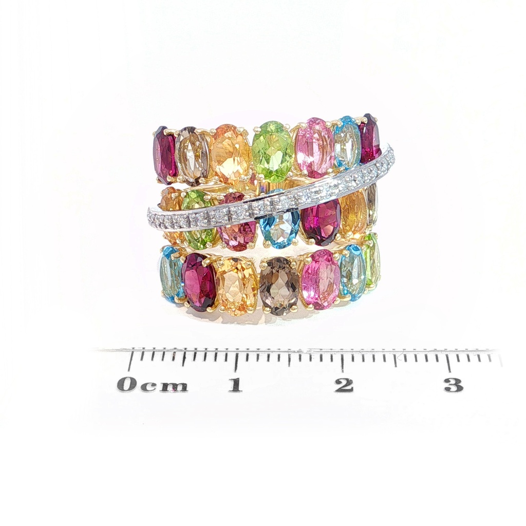 Anillo BRUMANI Looping Shine DIAMANTE-0.14ct MULTI/GEMAS 13.2gr ORO AMARILLO/BLANCO 18K 