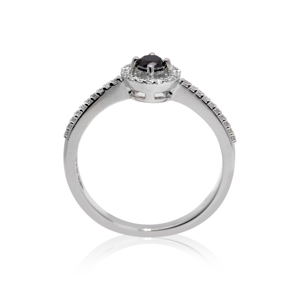 ANILLO “HALO-ROUND“ 1-DIAMANTE NEGRO Talla/Redondo 0.17ct. 38-DIAMANTES Talla-Redondo 0.17ct. 2.9gr. ORO BLANCO 18K