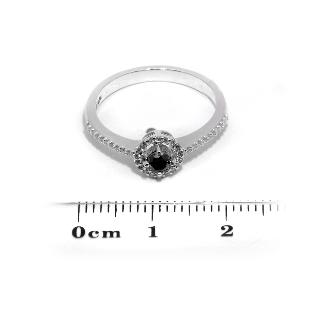 ANILLO “HALO-ROUND“ 1-DIAMANTE NEGRO Talla/Redondo 0.17ct. 38-DIAMANTES Talla-Redondo 0.17ct. 2.9gr. ORO BLANCO 18K