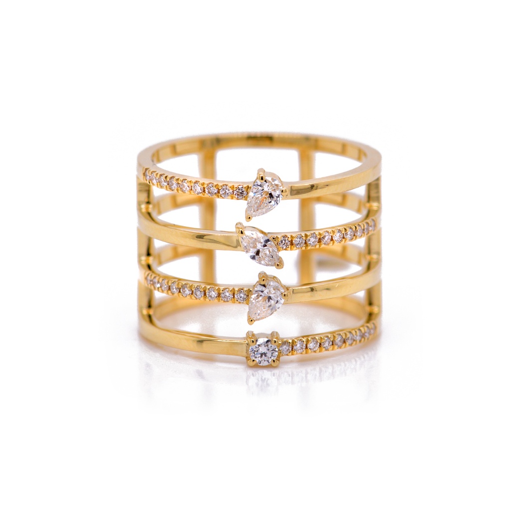 ANILLO “INCONTRO“ 4/BANDAS 40-DIAMANTES Talla-Marquise/Pera/Redondo 0.54ct.  6.9gr. ORO AMARILLO18K