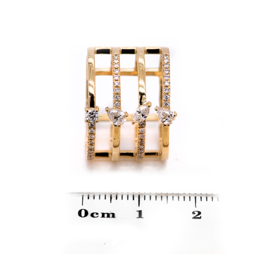 ANILLO “INCONTRO“ 4/BANDAS 40-DIAMANTES Talla-Marquise/Pera/Redondo 0.54ct.  6.9gr. ORO AMARILLO18K