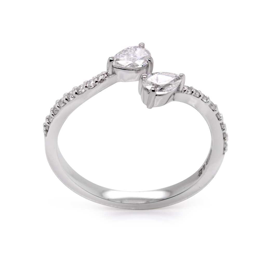 ANILLO “Tu y Yo“ 2-DIAMANTES Talla/Pera 0.31ct, 16 -DIAMANTES 0.11ct  1.79gr ORO Blanco 18K