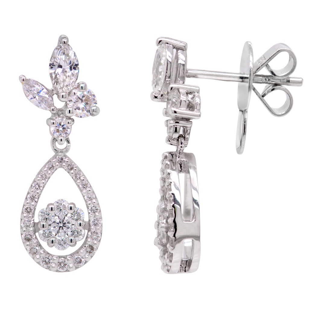 ARETES  60-DIAMANTES Talla/Brillante 0.66ct, 2-DIAMANTES Talla/Marquis 0.25ct, 3.62gr. ORO BLANCO 18K