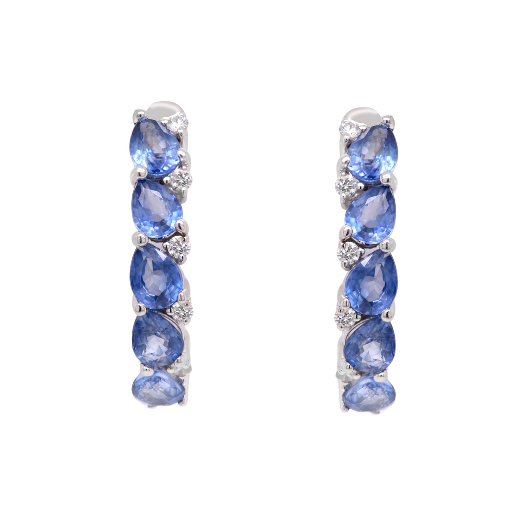 ARETES 10-ZAFIROS Talla/Pera 1.69ct, 10-DIAMANTES Talla/Brillante 0.09ct, 3.16gr ORO BLANCO 18K