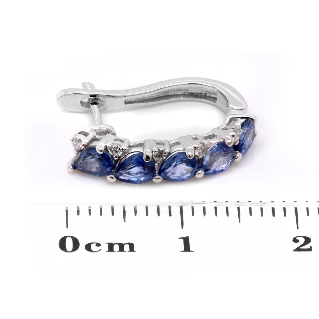 ARETES 10-ZAFIROS Talla/Pera 1.69ct, 10-DIAMANTES Talla/Brillante 0.09ct, 3.16gr ORO BLANCO 18K