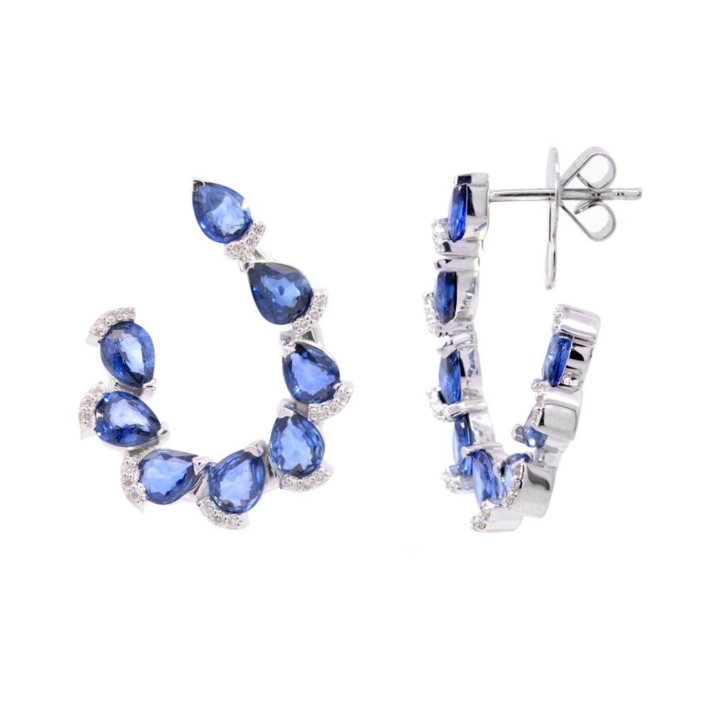 ARETES 16-ZAFIROS Talla/Pera 4.23ct, 48-DIAMANTES Talla/Brillante 0.15ct, 6.8gr ORO BLANCO 18K