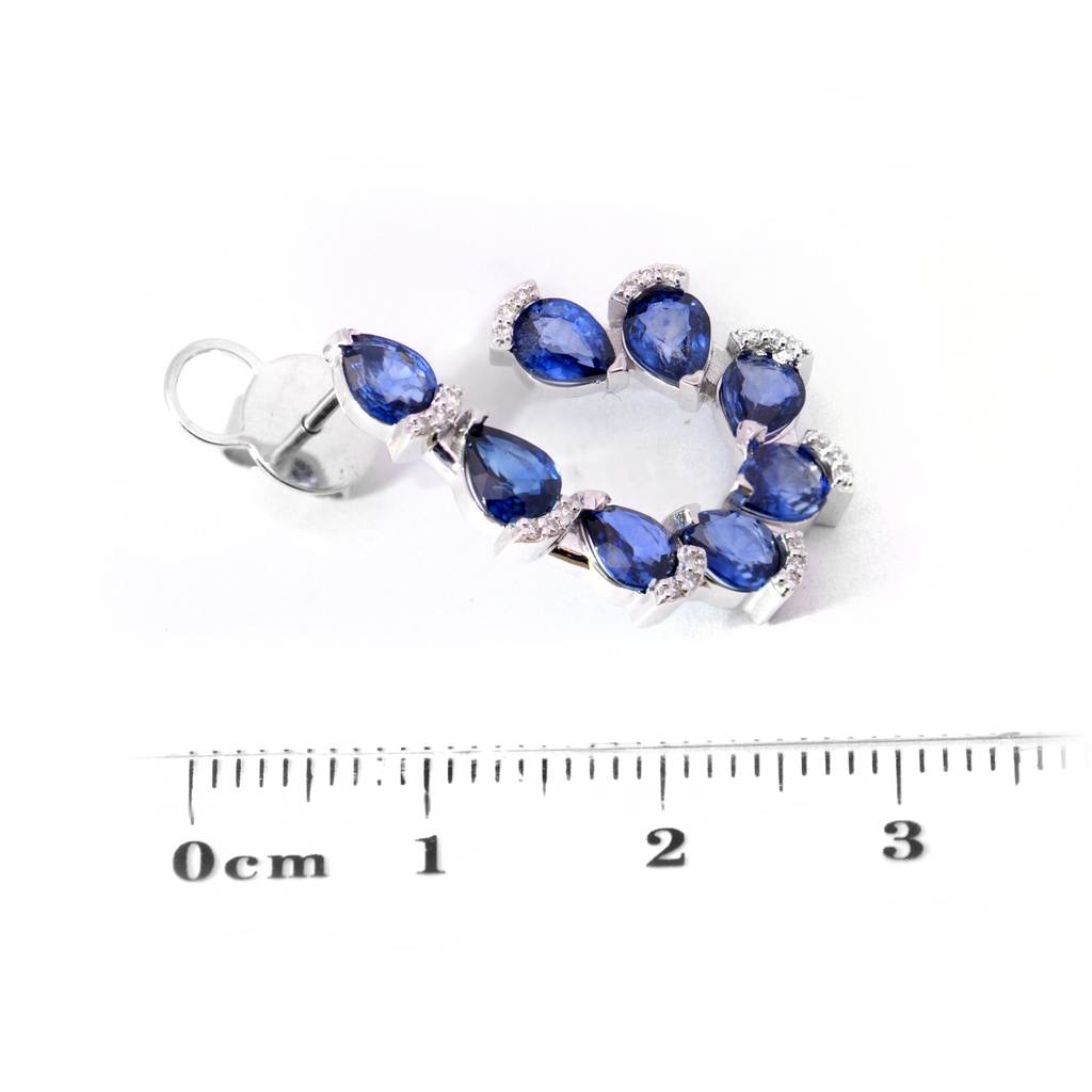 ARETES 16-ZAFIROS Talla/Pera 4.23ct, 48-DIAMANTES Talla/Brillante 0.15ct, 6.8gr ORO BLANCO 18K