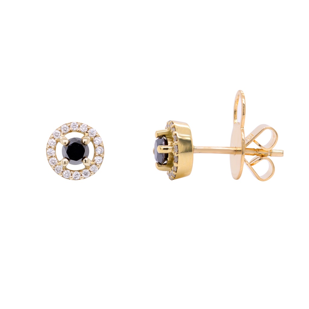 ARETES “HALO-ROUND“ 2-DIAMANTES NEGROS Talla/Redondo 0.31ct. 32-DIAMANTES Talla-Redondo 0.13ct. 2.4gr. ORO AMARILLO 18K