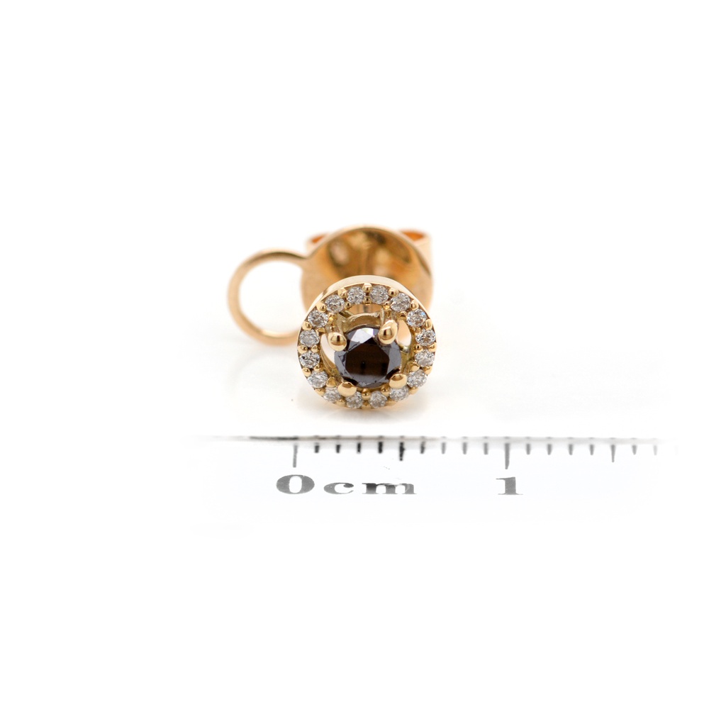 ARETES “HALO-ROUND“ 2-DIAMANTES NEGROS Talla/Redondo 0.31ct. 32-DIAMANTES Talla-Redondo 0.13ct. 2.4gr. ORO AMARILLO 18K