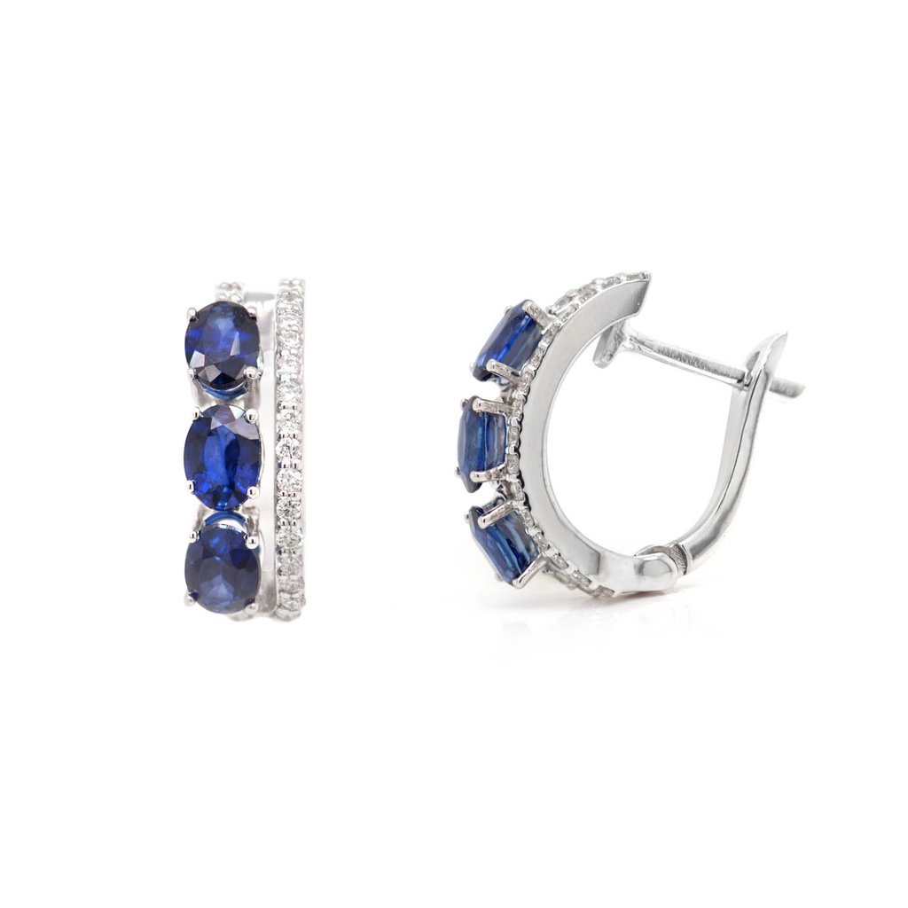 ARETES “PATH“ 6-ZAFIROS/Oval 1.30ct 42-DIAMANTES 0.19ct GVS 3.54gr. ORO BLANCO 18K