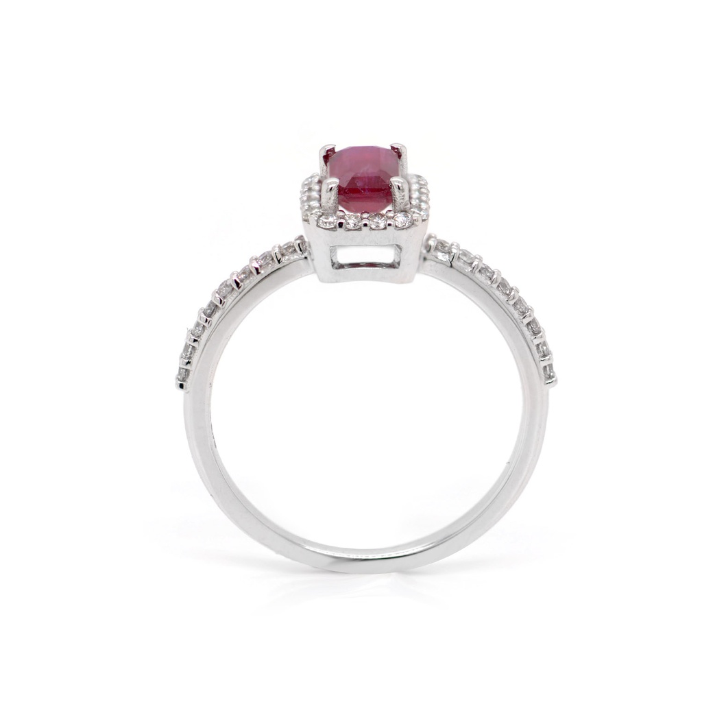 Anillo Frame “HALO SQUARE“ - RUBÍ/Talla-Esmeralda 0.51ct 34-DIAMANTES 0.21ct GVS 2.72gr ORO BLANCO 18K