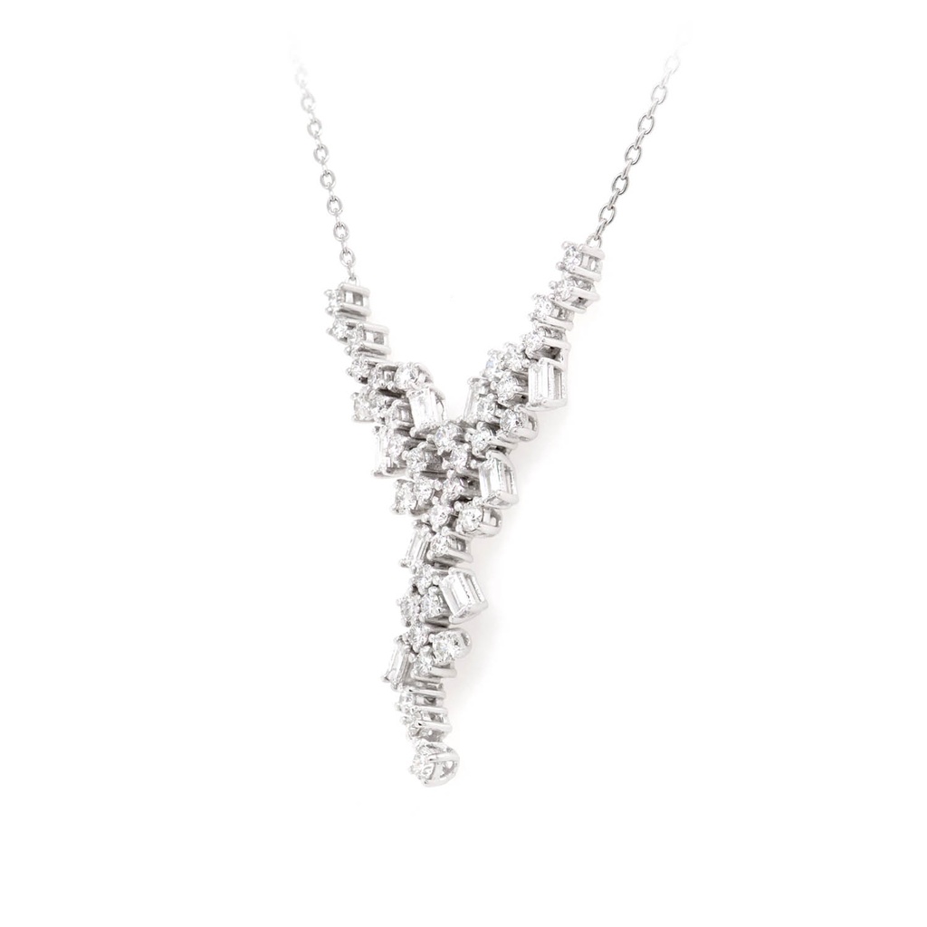 GARGANTILLA "WATERFALL" 46-DIAMANTES Talla-Brillante y Baguette 1.38ct GVS 7.17gr. 42cm. ORO BLANCO 18K