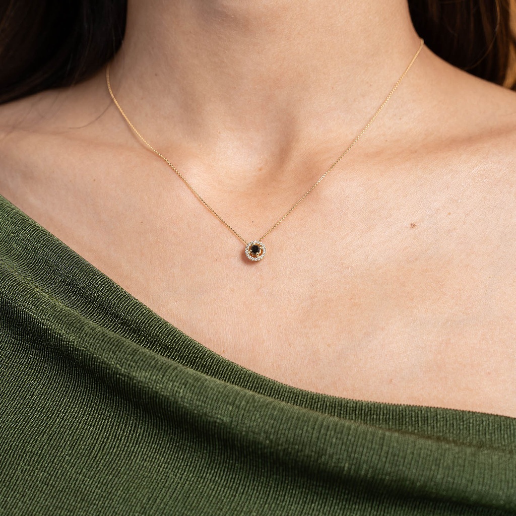 GARGANTILLA “HALO-ROUND“ 1-DIAMANTE NEGRO Talla/Redondo 0.18ct. 18-DIAMANTES Talla/Redondo 0.08ct. 2.0gr. 42cm. ORO AMARILLO 18K