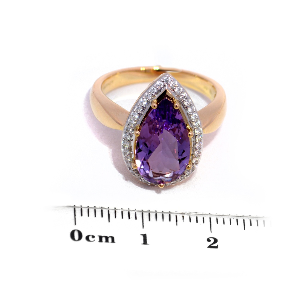 Anillo AMATISTA-PERA HALO-B23P 7.8gr ORO AMARILLO/BLANCO 18K