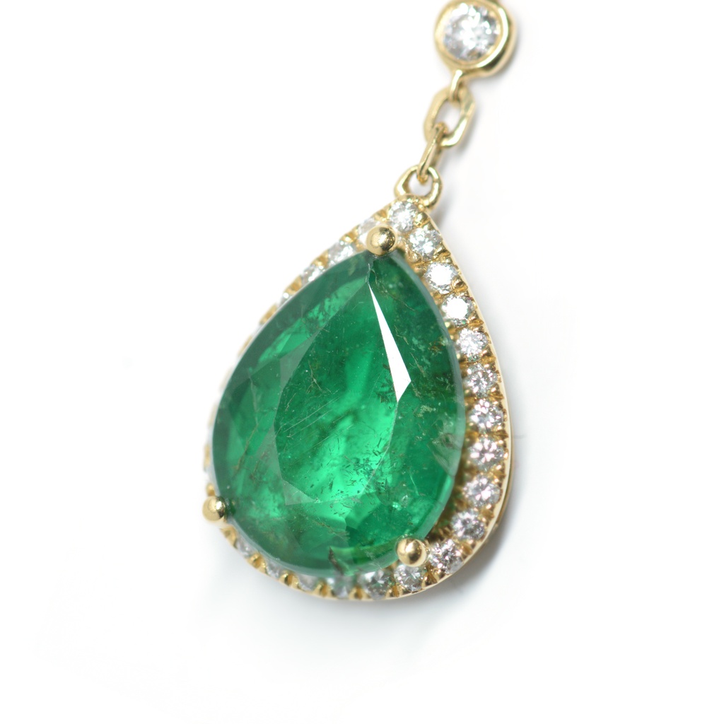 GARGANTILLA 2-ESMERALDAS Pera/3.55ct DIAMANTES-1.22ct 6.1gr. 40/43cm ORO AMARILLO 18K