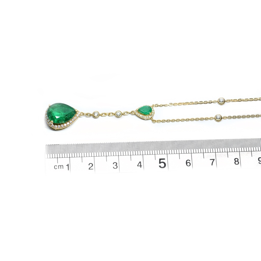 GARGANTILLA 2-ESMERALDAS Pera/3.55ct DIAMANTES-1.22ct 6.1gr. 40/43cm ORO AMARILLO 18K