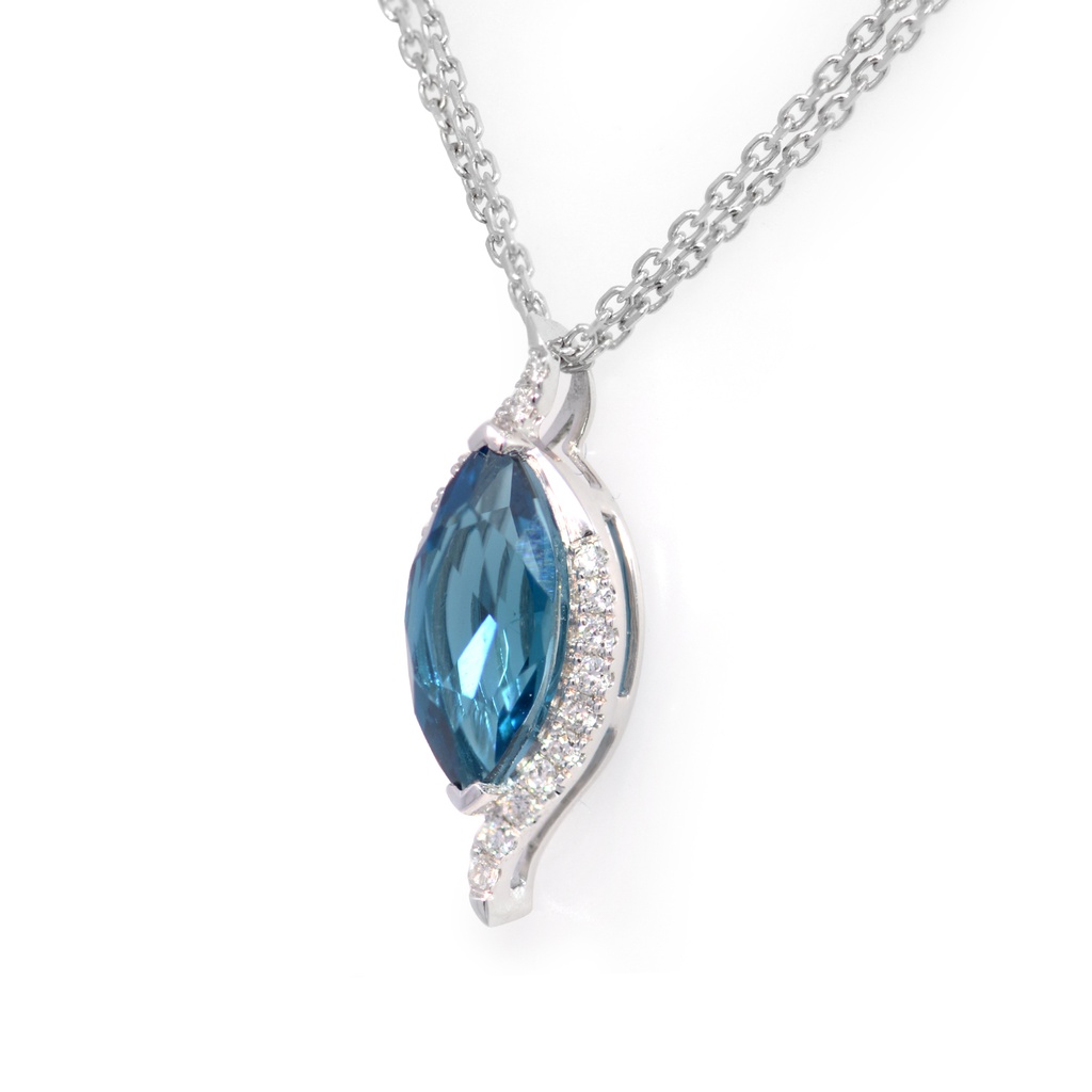 GARGANTILLA C/DIJE “MARIA DE LUJO“ TOPACIO LONDON-1.19ct/Marquise DIAMANTE-0.10ct CADENA/DOBLE-HILO 3.2gr. ORO BLANCO 18K