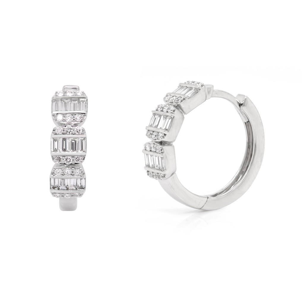 ARRACADAS ICE HOOP DIAMANTES Talla-Brillante/Baguette 0.45ct GVS 3.5gr. ORO BLANCO 18K
