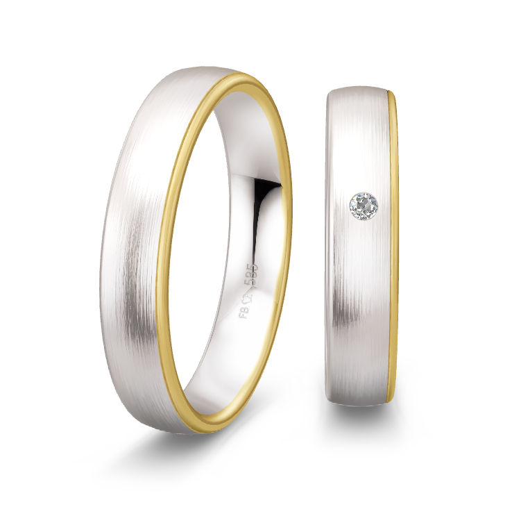 [CYC] Par de argollas de matrimonio "INSPIRATIONS" - Oro 14k combinado 4.5mm A04151-04152