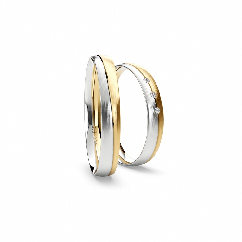 [CYC] Par de argollas de matrimonio "BASIC LIGHT" - Oro 14k combinado 3.5mm (05641-05642)