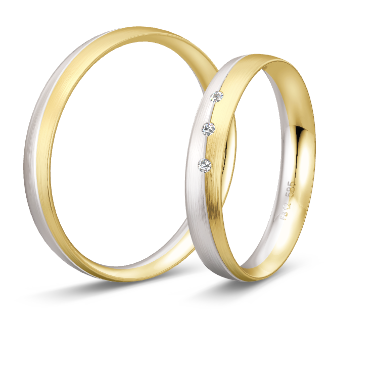 [CYC] Par de argollas de matrimonio "BASIC LIGHT" - Oro 14k combinado 3.5mm (05641-05642)