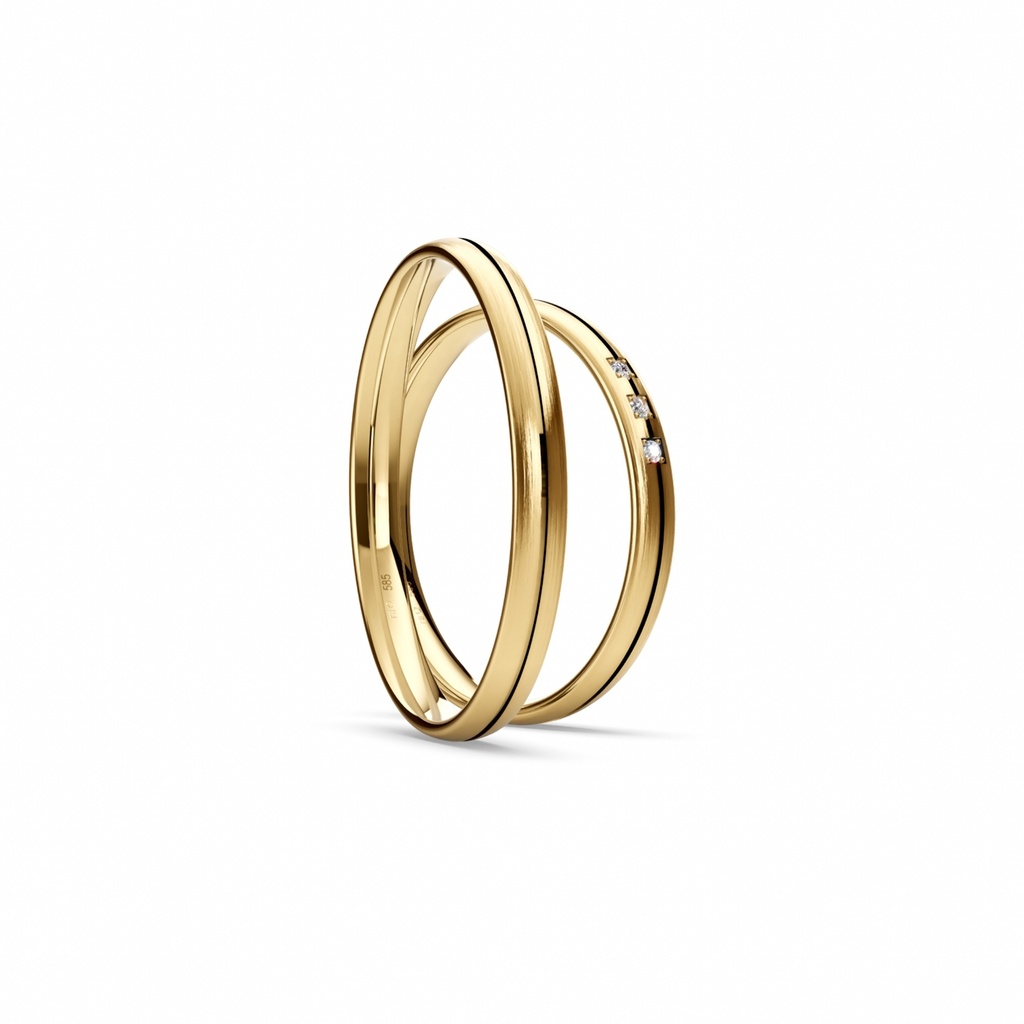 [CYC] Par de argollas de matrimonio "BASIC LIGHT" - Oro 14k combinado 3.5mm (05641-05642)