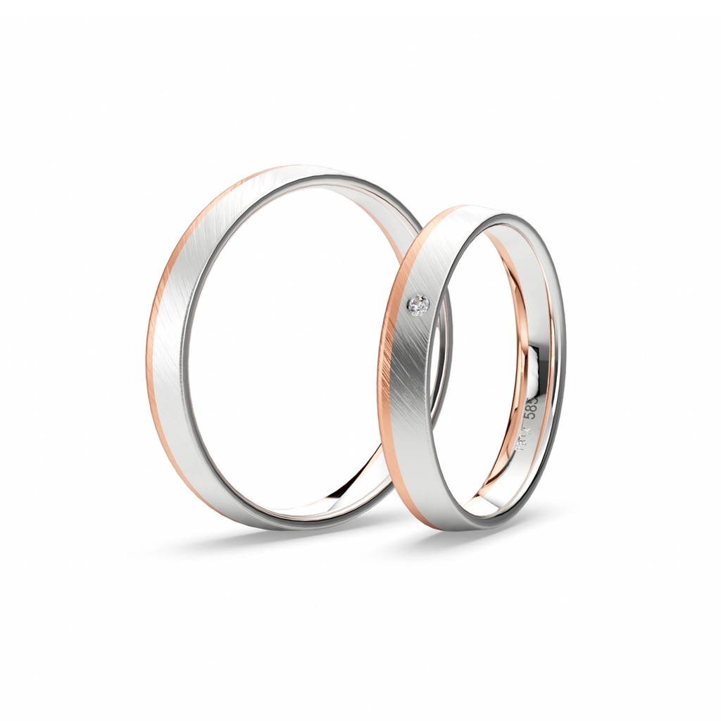 [CYC] Par de argollas de matrimonio "BASIC LIGHT" - Oro 14k combinado 3.5mm (05659-05660)
