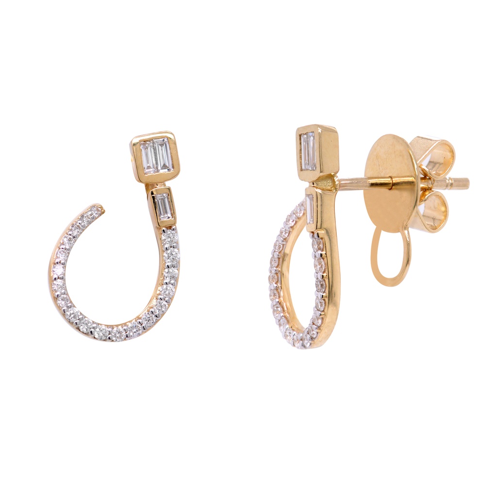 ARETES “KITE“ 44-DIAMANTES Talla-Baguette/Redondo 0.31ct 2.5gr. ORO AMARILLO/BLANCO 18K