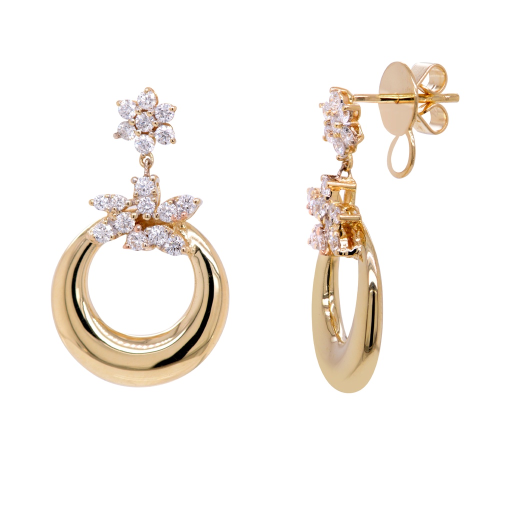 ARETES “FIORIRE“ COLGANTE 36-DIAMANTES Talla-Redondo 0.68ct 7.4gr. ORO AMARILLO 18K