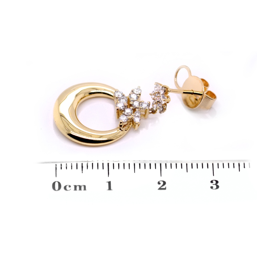 ARETES “FIORIRE“ COLGANTE 36-DIAMANTES Talla-Redondo 0.68ct 7.4gr. ORO AMARILLO 18K